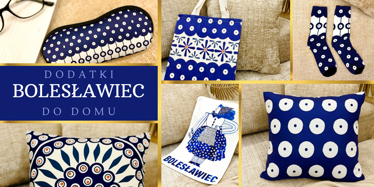 niebieskie talerze i kubki w kwiaty na drewnianym tle